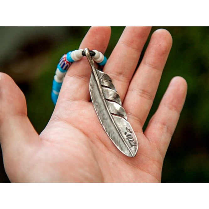 【Silver Monsters】日本Mt.hill 原民風古董白芯老珠大銀羽【水藍】項鍊