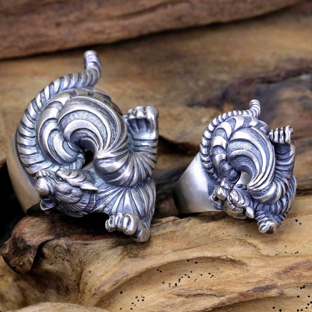 【Silver Monsters】日本雕畫雙絕 Dual Flow 手工銀飾 金虎年氣勢如虹 渦流盤虎戒指 S