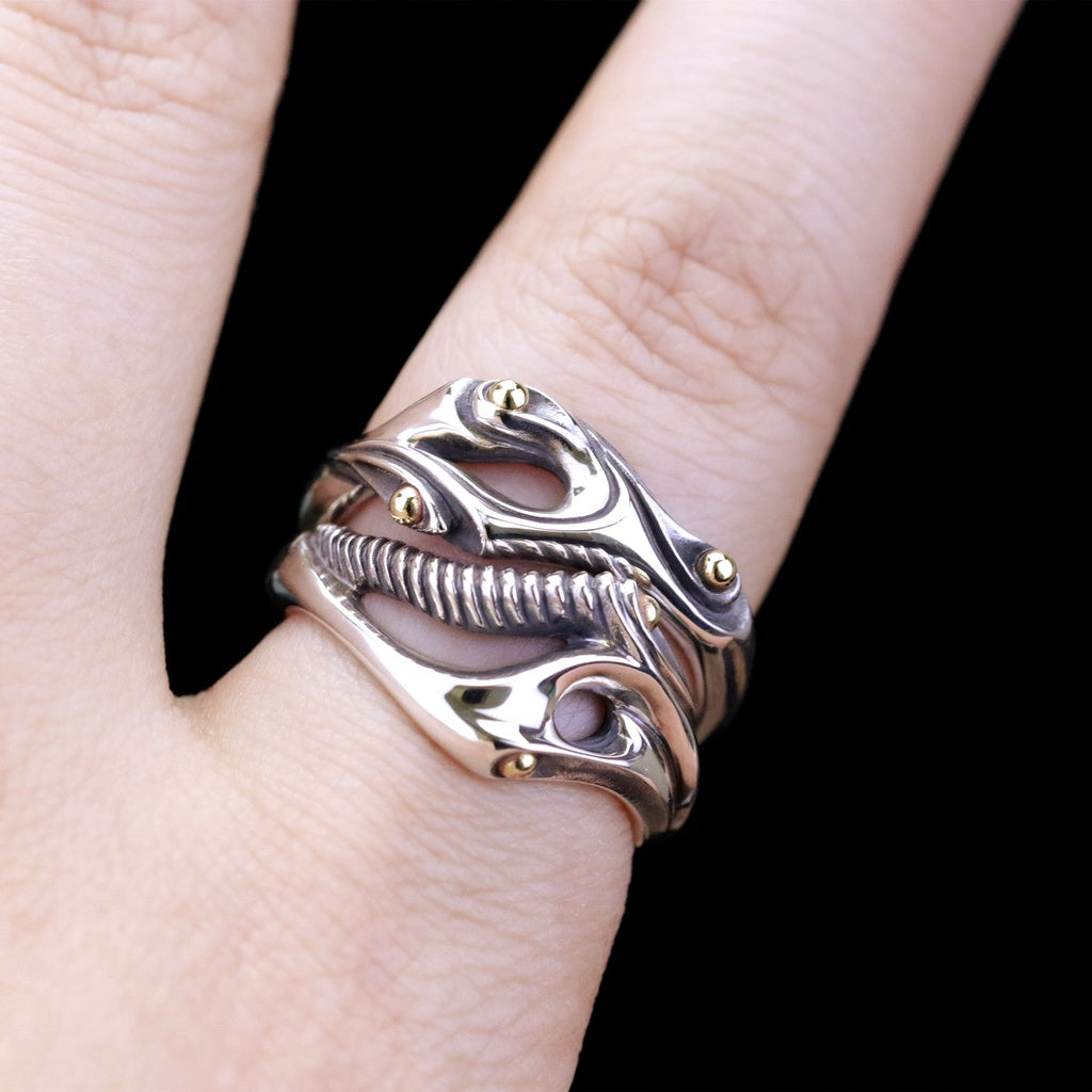 【Silver Monsters】日本手作曲線異形 Ability Normal VR-49 銀銅鑲嵌 原創銀飾戒指