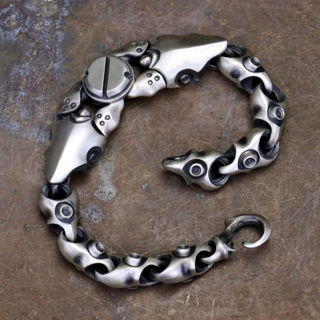 【Silver Monsters】日本Glam Scale 機甲王 獨家髮絲紋 機甲雙蟹夾 純銀手鍊