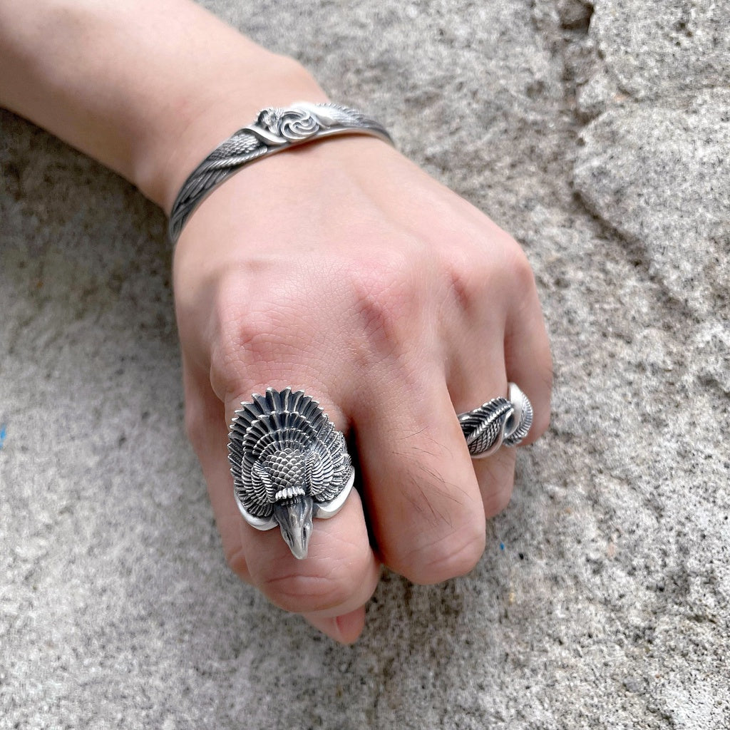 【Silver Monsters】日本雕畫雙絕 Dual Flow 原創設計 手作雙極鳳首 純銀戒指