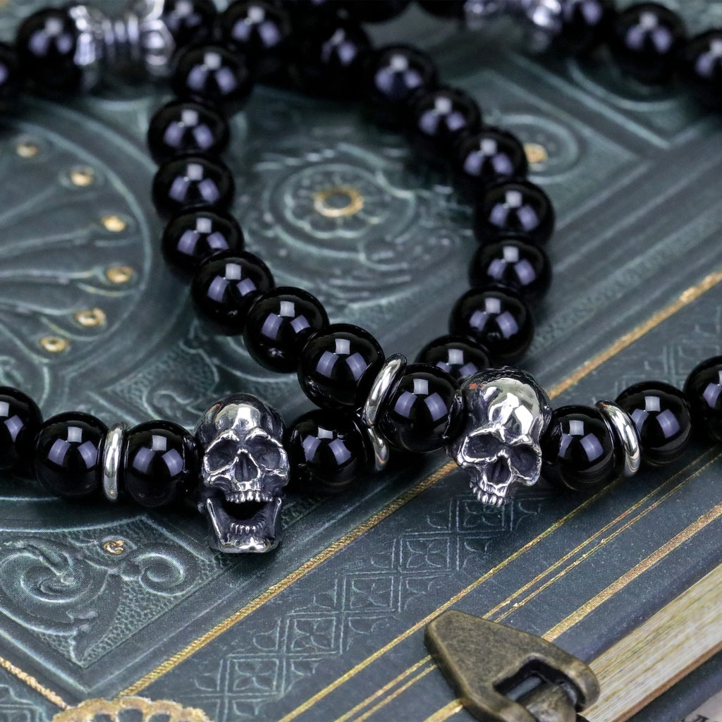 【Silver Monsters】日本手作 Nil:GRAVE 特約品牌 半顎骷髏 黑瑪瑙 純銀串珠手鍊