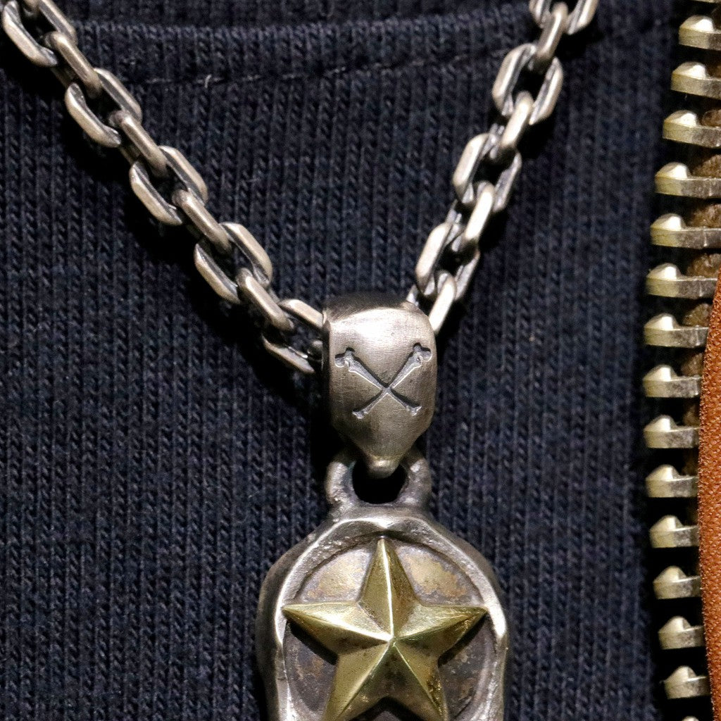 【Silver Monsters】日本一級神牌Loud Style Design 手作舊化 黃銅五芒星 純銀骷髏 吊墜