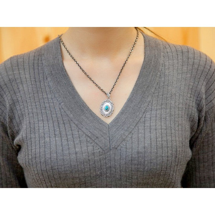 【Silver Monsters】日本Dear Blossom 立體唐草銀餅松石吊墜