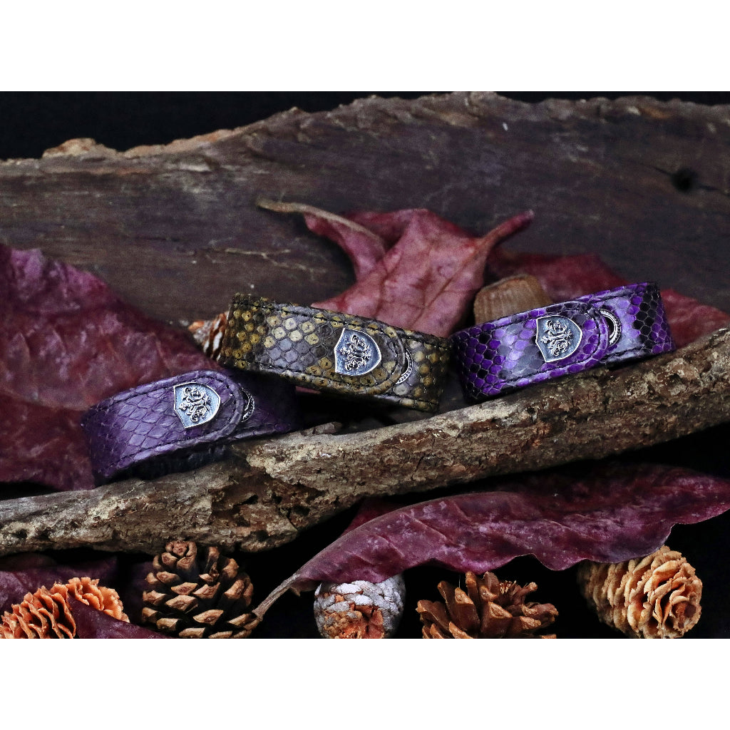 【Silver Monsters】日本殿堂級 Rizard Head 品牌盾徽925銀扣 亮紫蟒蛇皮手環