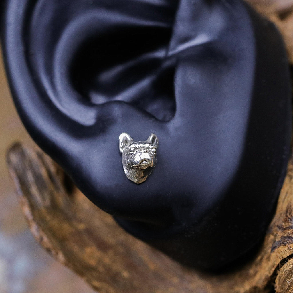 台灣職人手作 KOPO METAL 立體原創 精雕法國鬥牛犬 純銀耳釘