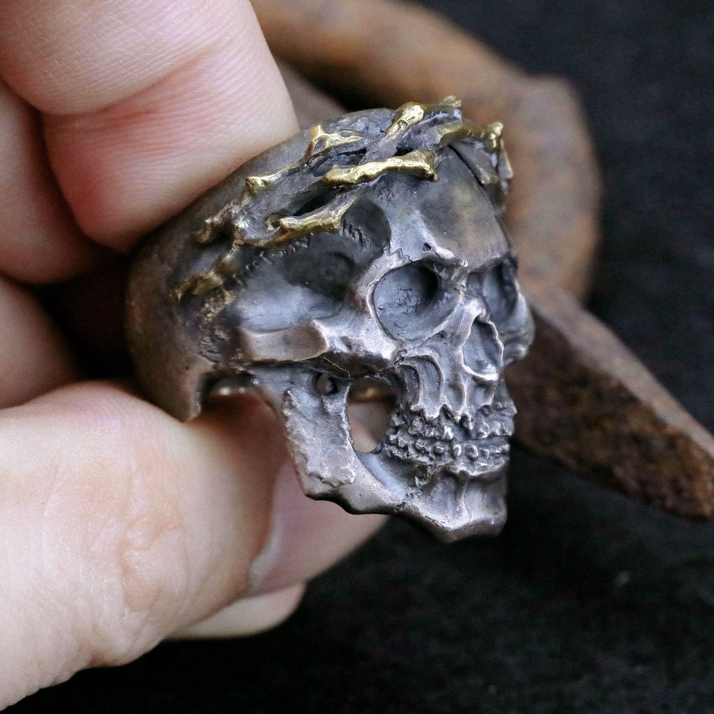 【Silver Monsters】日本一級神牌 Loud Style Design 荊棘骷髏 原創舊化破壞 純銀戒指