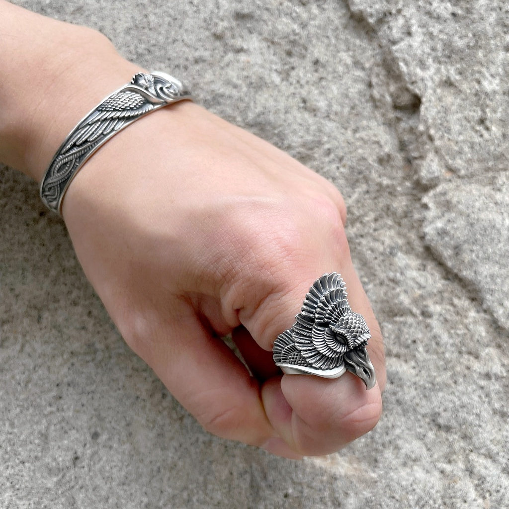 【Silver Monsters】日本雕畫雙絕 Dual Flow 原創設計 手作雙極鳳首 純銀戒指