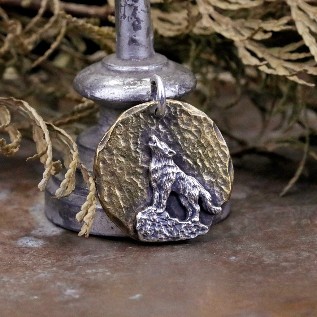 【Silver Monsters】台灣職人手作KOPO METAL 手鍛銅月 芒刻精雕 孤狼嘯月 純銀/黃銅吊墜