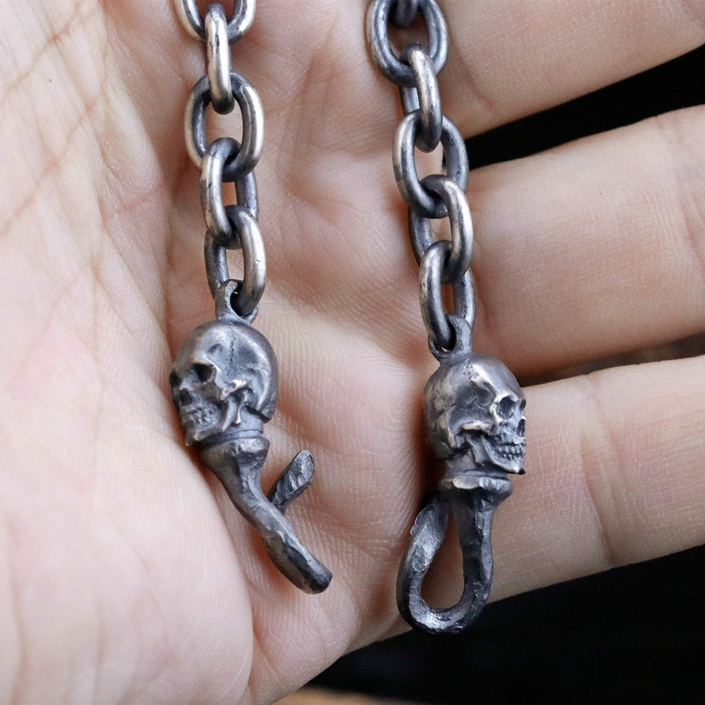 【Silver Monsters】日本一級神牌Loud Style Design 手作舊化 破壞骷髏雙勾純銀手鍊