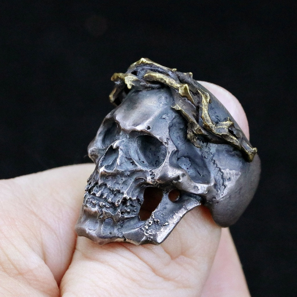 【Silver Monsters】日本一級神牌 Loud Style Design 荊棘骷髏 原創舊化破壞 純銀戒指