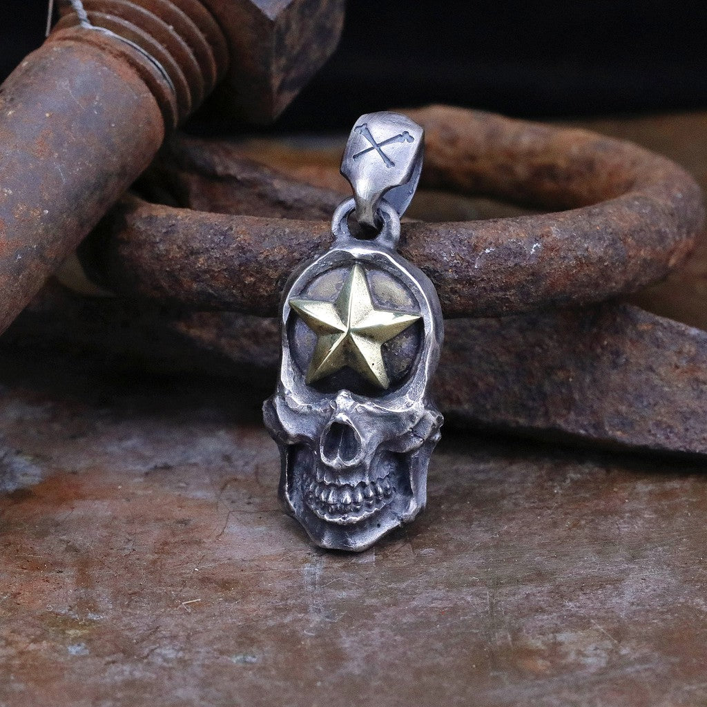 【Silver Monsters】日本一級神牌Loud Style Design 手作舊化 黃銅五芒星 純銀骷髏 吊墜