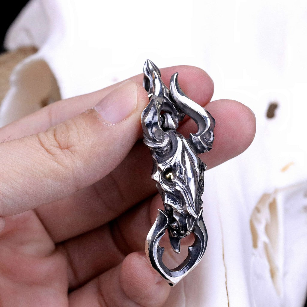 【Silver Monsters】日本前衛宗師 Glam Scale 機甲王 銅珠金眼 羊角惡魔咬環 純銀吊墜