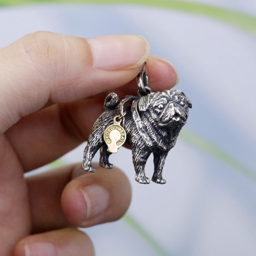 【Silver Monsters】台灣職人手作 KOPO METAL 立體精雕 純銀原創 巴哥犬背繩 純銀吊墜