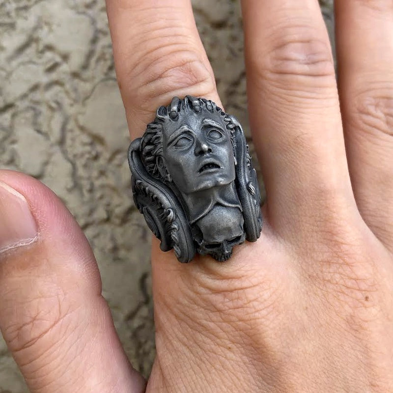 【Silver Monsters】日本暗系古典狂潮 Superbia 死之華 原創手做 舊化噴砂 純銀戒指