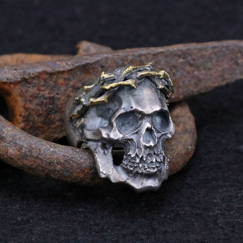 【Silver Monsters】日本一級神牌 Loud Style Design 荊棘骷髏 原創舊化破壞 純銀戒指