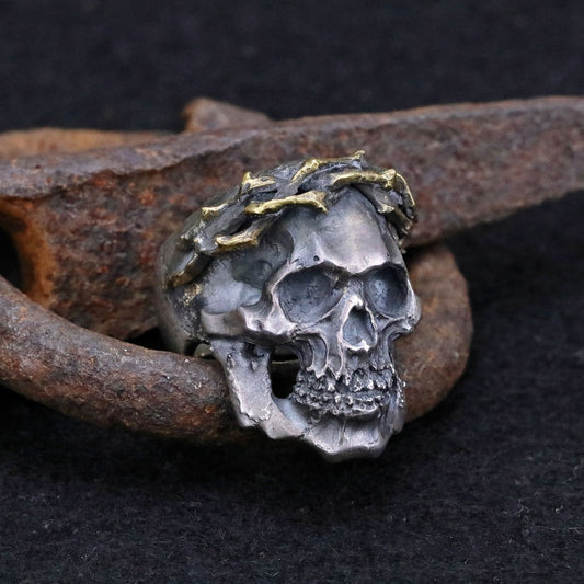 【Silver Monsters】日本一級神牌 Loud Style Design 荊棘骷髏 原創舊化破壞 純銀戒指