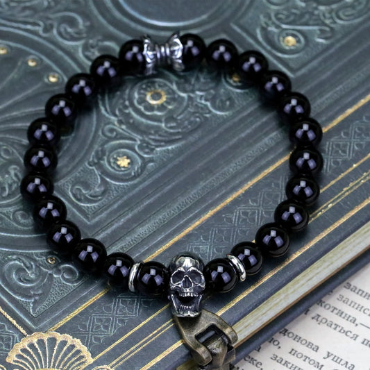 【Silver Monsters】日本手作 Nil:GRAVE 尖嘯者全顎骷髏 黑瑪瑙 純銀串珠手鍊