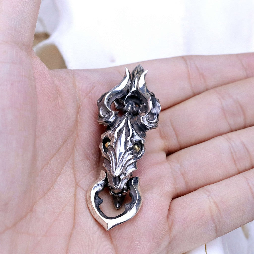 【Silver Monsters】日本前衛宗師 Glam Scale 機甲王 銅珠金眼 羊角惡魔咬環 純銀吊墜