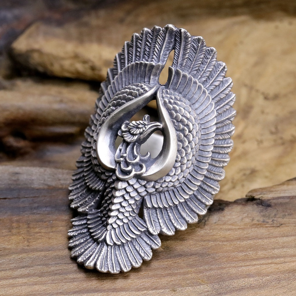 【Silver Monsters】日本雕畫雙絕 Dual Flow 原創設計 展翼鳳凰 手作純銀戒指 銀飾