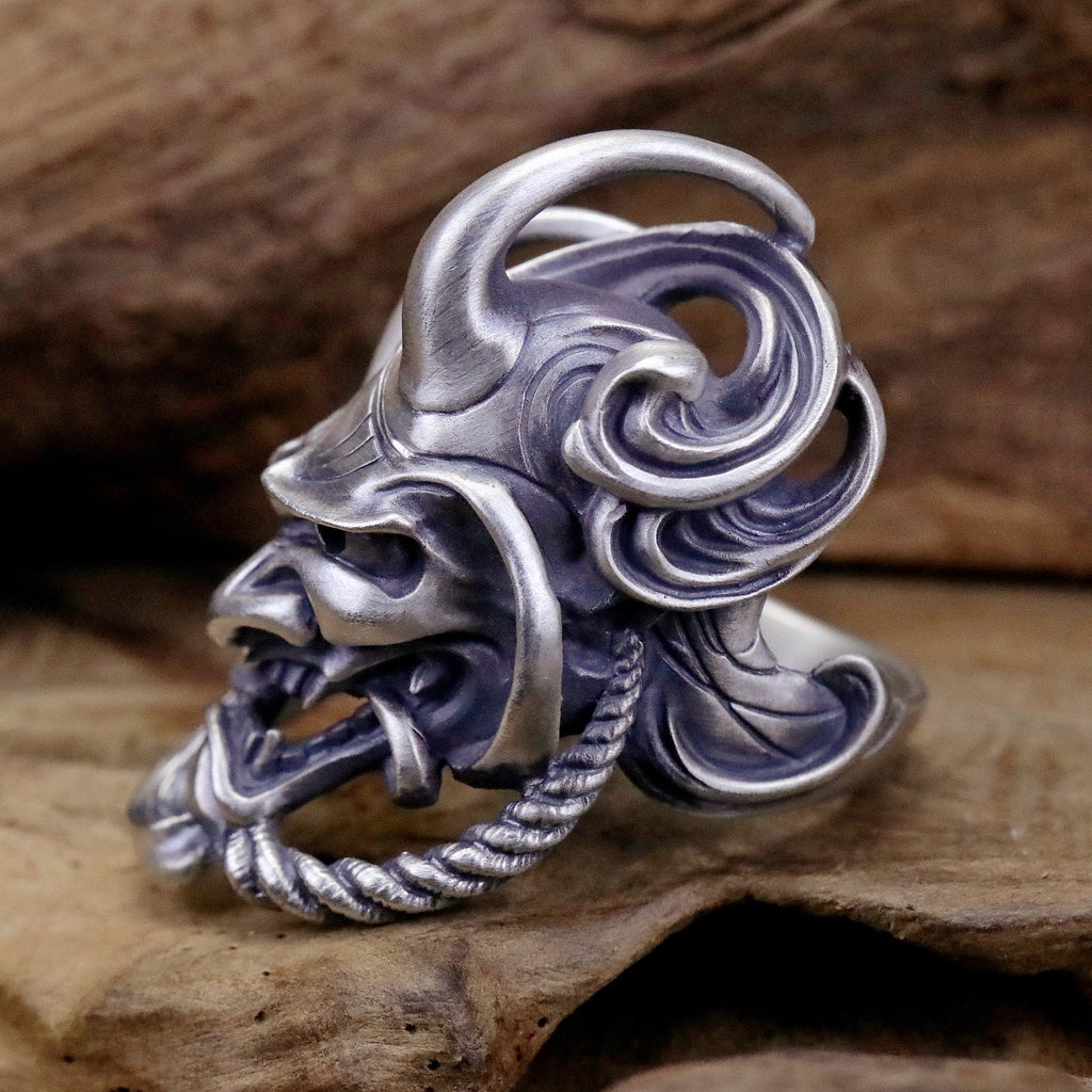 【Silver Monsters】日本雕畫雙絕 Dual Flow 原創設計 暴風流紋般若 925銀 精雕純銀戒指