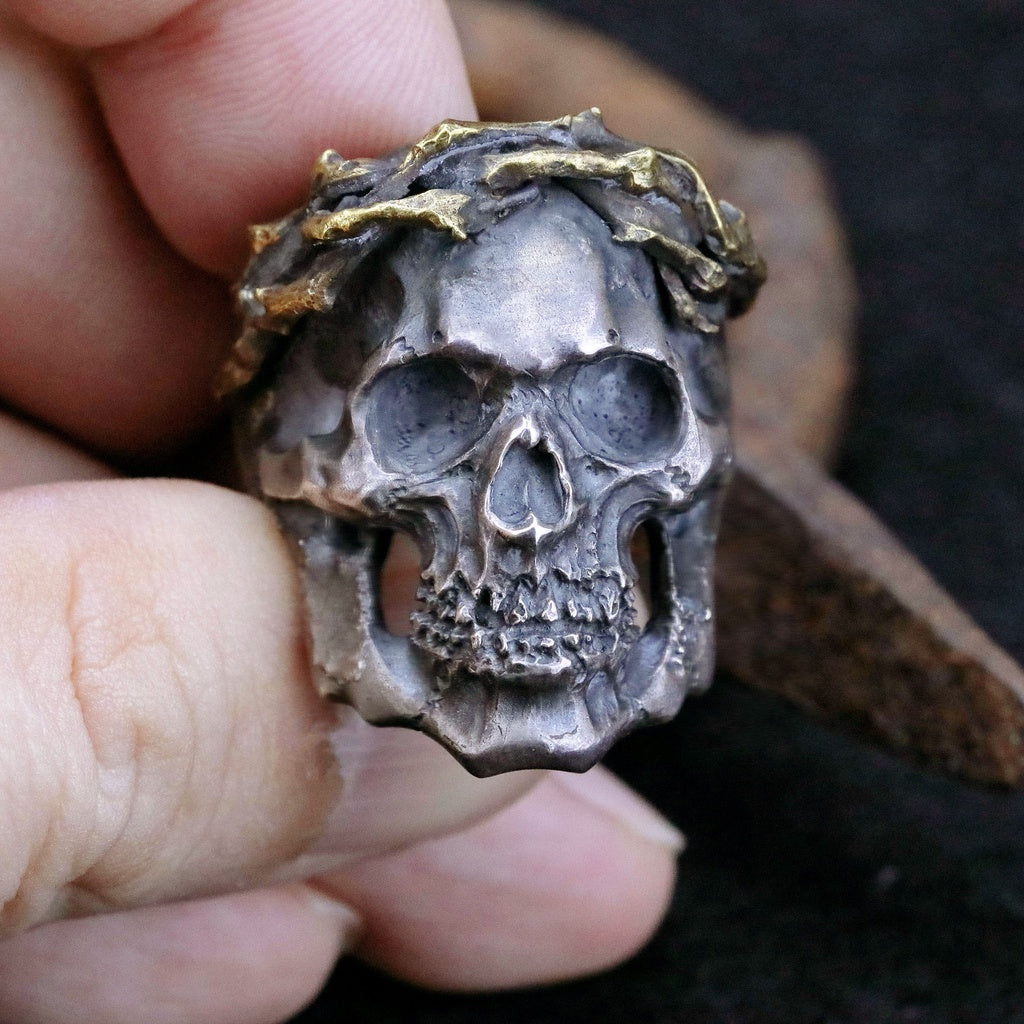 【Silver Monsters】日本一級神牌 Loud Style Design 荊棘骷髏 原創舊化破壞 純銀戒指