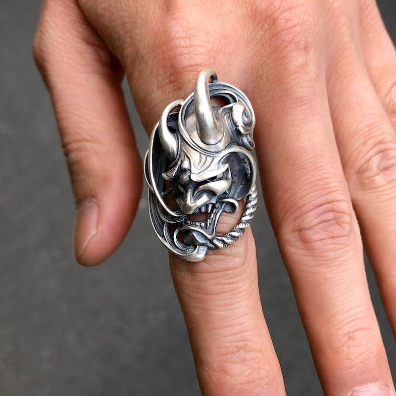 【Silver Monsters】日本雕畫雙絕 Dual Flow 原創設計 暴風流紋般若 925銀 精雕純銀戒指