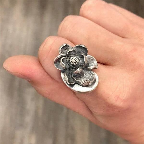 【Silver Monsters】日本雕畫雙絕 Dual Flow 杉山手作 細緻雕工 純銀 蓮之戒