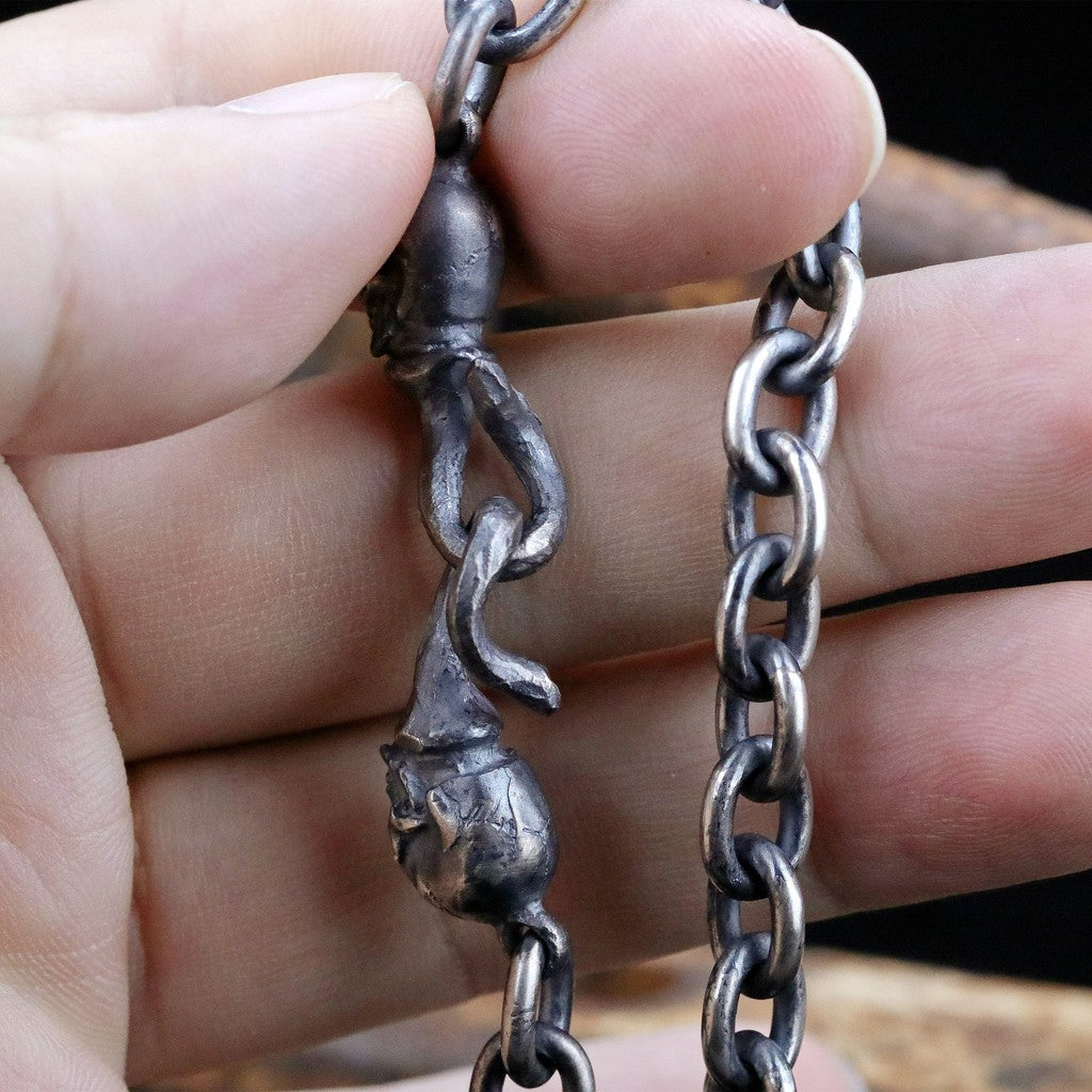 【Silver Monsters】日本一級神牌Loud Style Design 手作舊化 破壞骷髏雙勾純銀手鍊