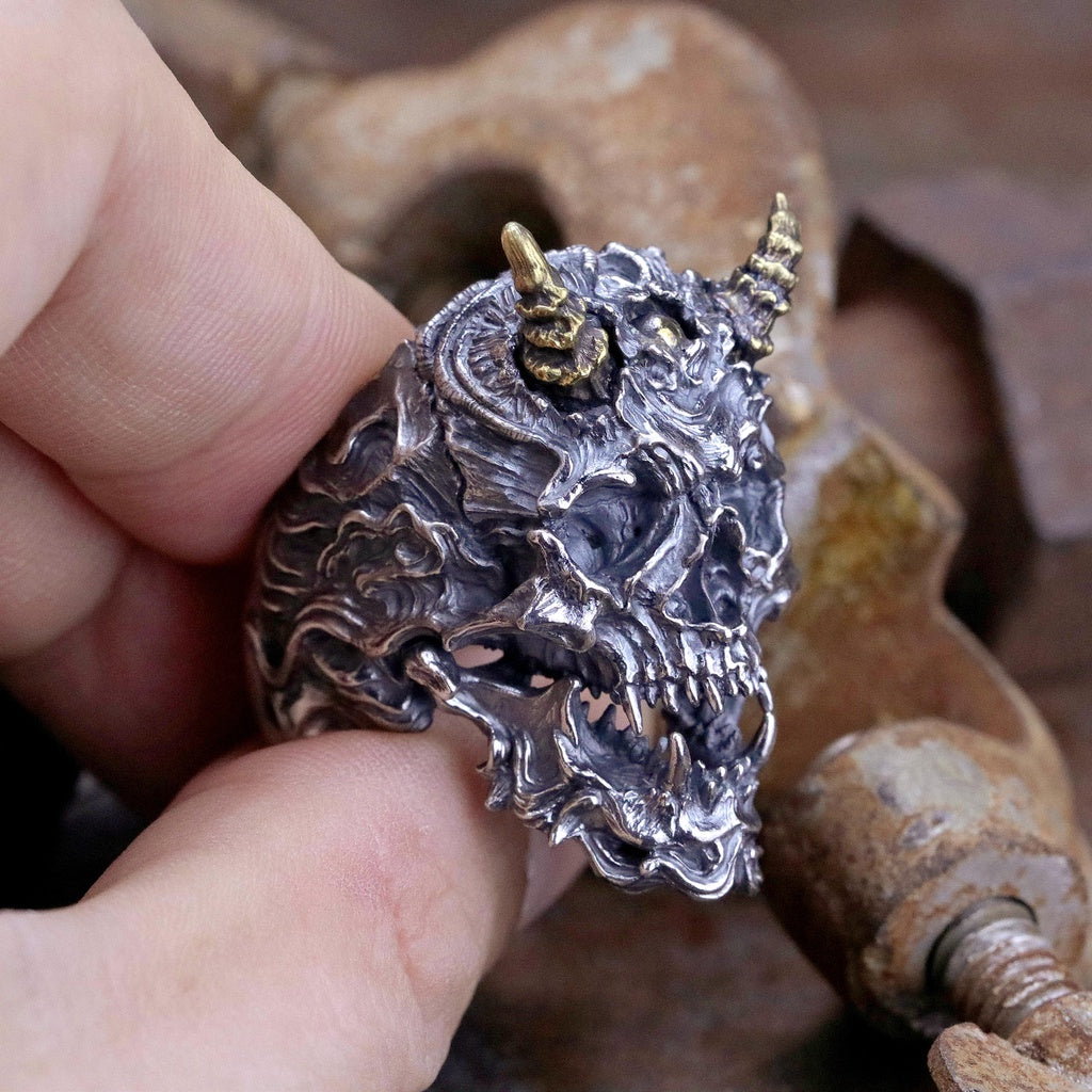 【Silver Monsters】日本手作 Nil:GRAVE 特約品牌 "DEVIL 2nd" 手作舊化惡魔骷髏戒指