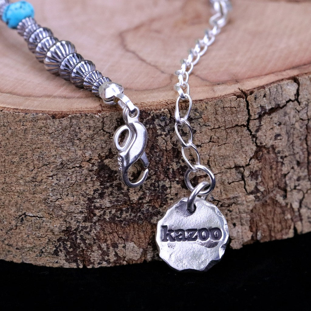 【Silver Monsters】日本手作Kazoo 美產Kingman松石/銀管銀貝 可調節長度手鍊