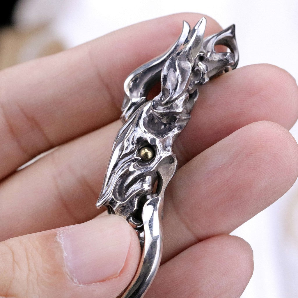 【Silver Monsters】日本前衛宗師 Glam Scale 機甲王 銅珠金眼 羊角惡魔咬環 純銀吊墜