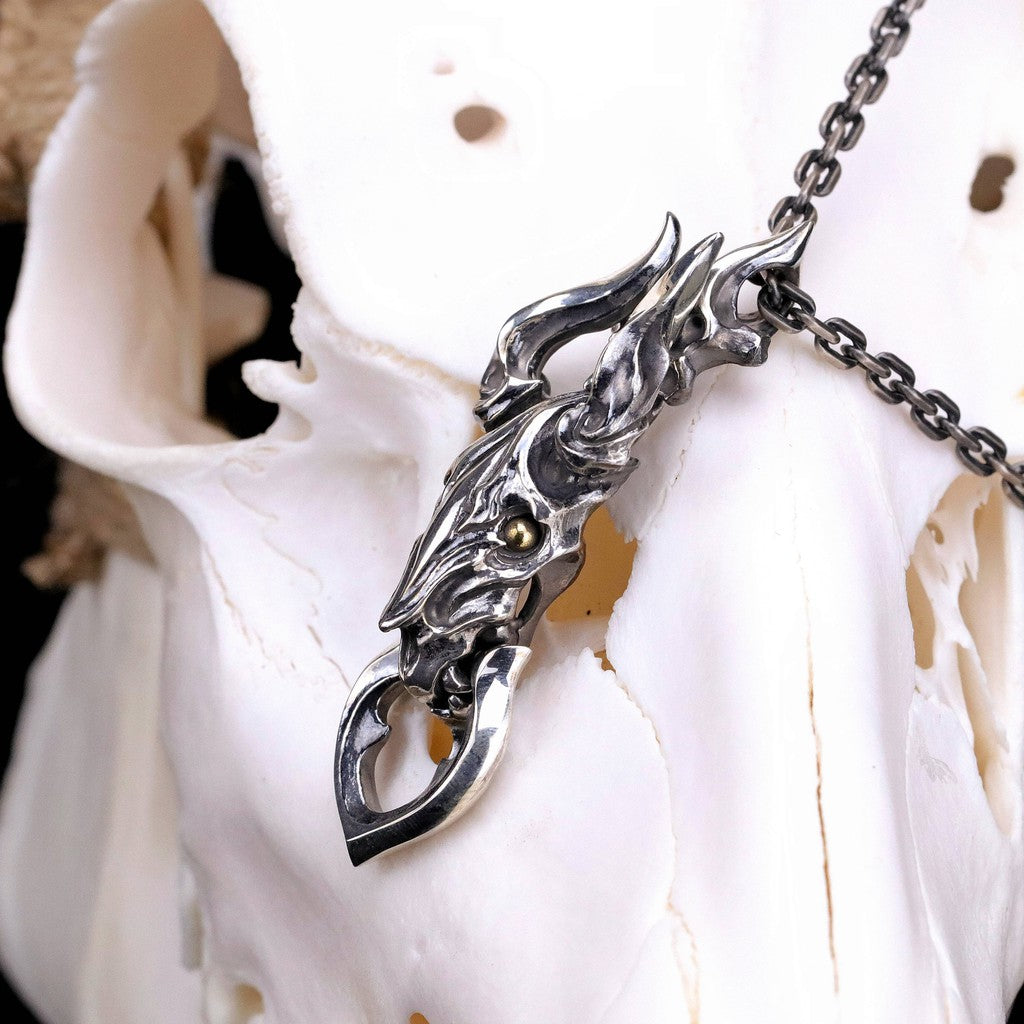 【Silver Monsters】日本前衛宗師 Glam Scale 機甲王 銅珠金眼 羊角惡魔咬環 純銀吊墜