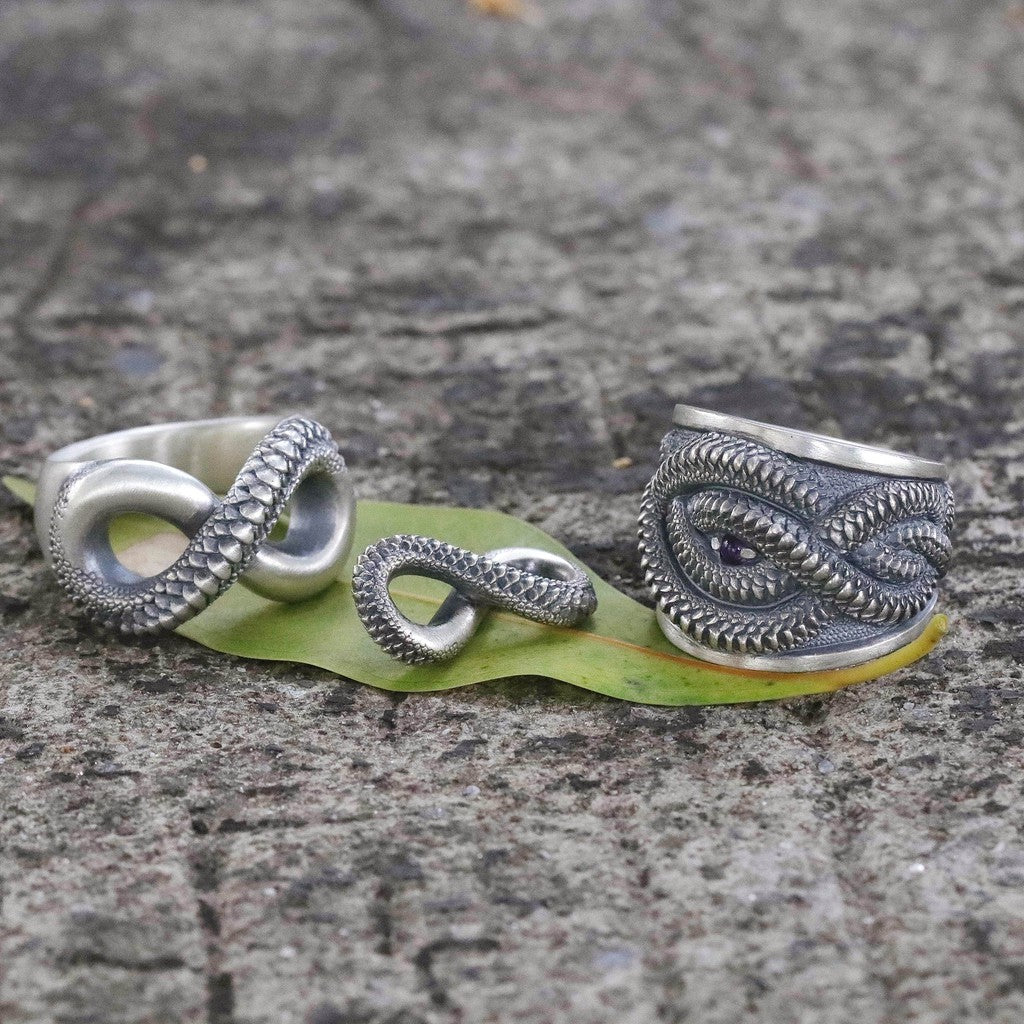 【Silver Monsters】日本雕畫雙絕 Dual Flow 銜尾蛇原創 超越Beyond 純銀紫晶戒指