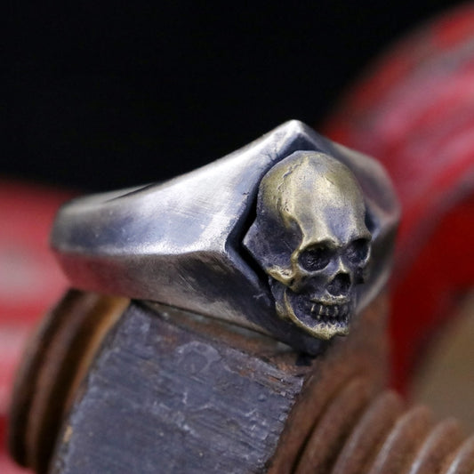 【Silver Monsters】日本一級神牌 Loud Style Design 舊化鑲銅骷髏 武骨硬派純銀戒指