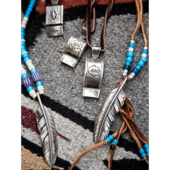 【Silver Monsters】日本Mt.hill 原民風古董白芯老珠大銀羽【水藍】項鍊