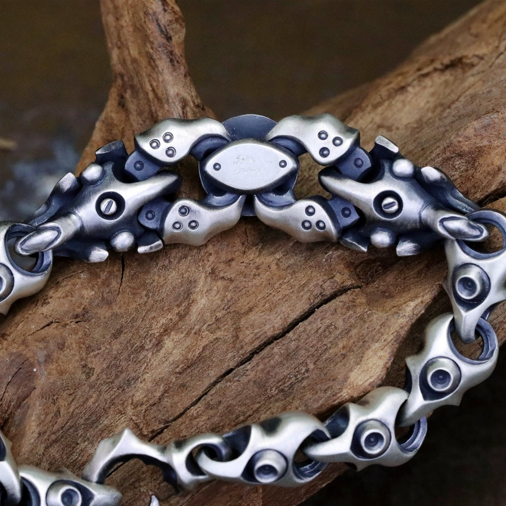 【Silver Monsters】日本Glam Scale 機甲王 獨家髮絲紋 機甲雙蟹夾 純銀手鍊