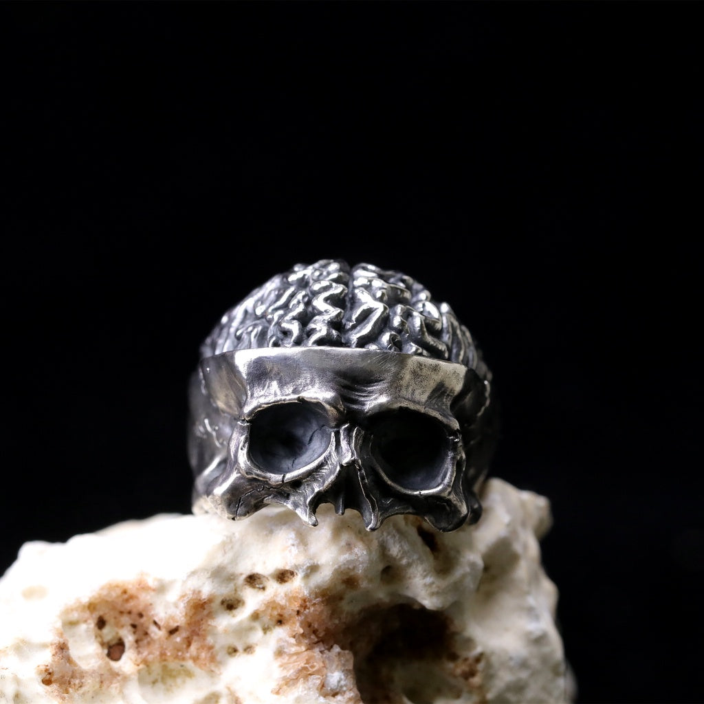 【Silver Monsters】日本手作 Nil:GRAVE 特約品牌 原創 "E=mc²" 純銀 大腦骷髏戒指