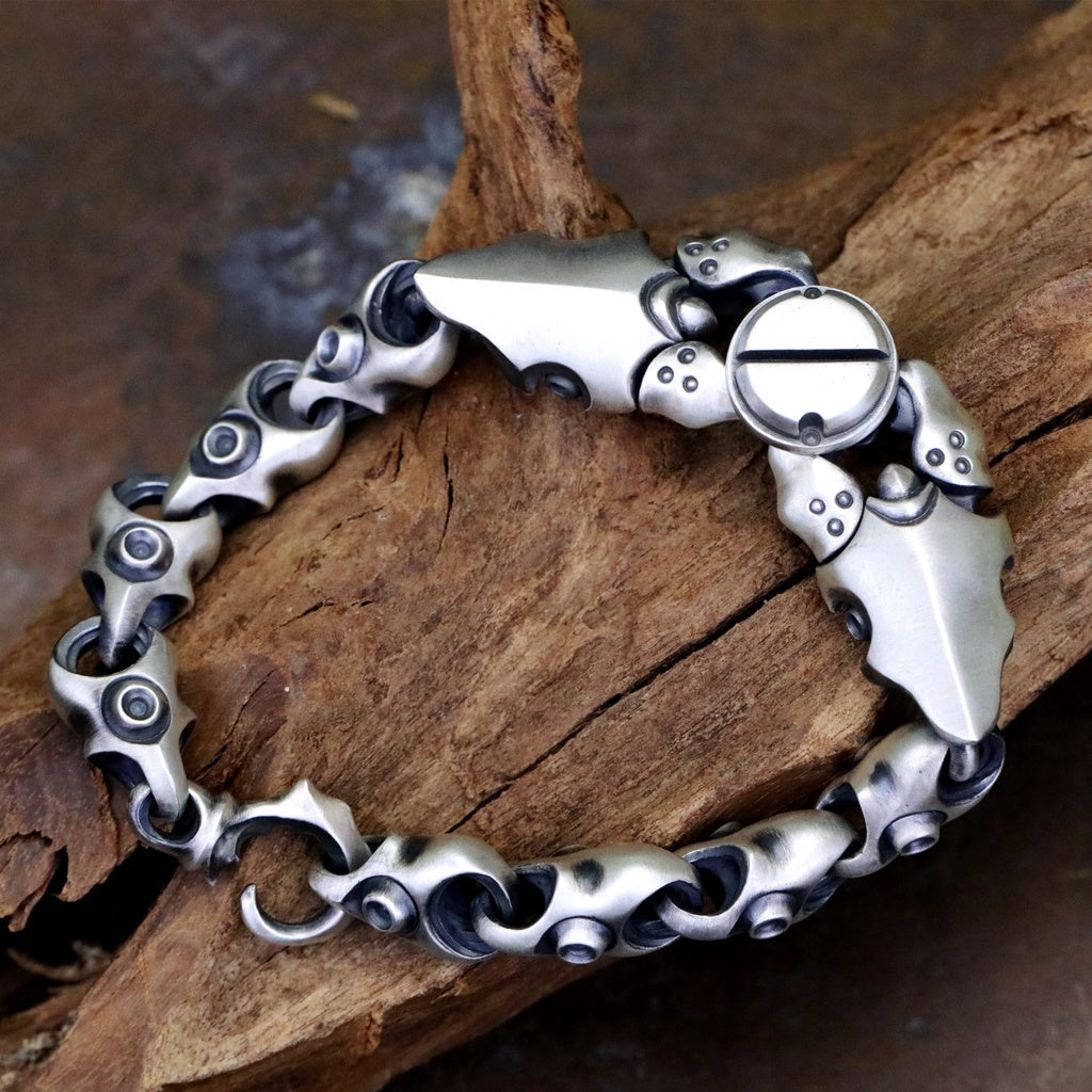 【Silver Monsters】日本Glam Scale 機甲王 獨家髮絲紋 機甲雙蟹夾 純銀手鍊