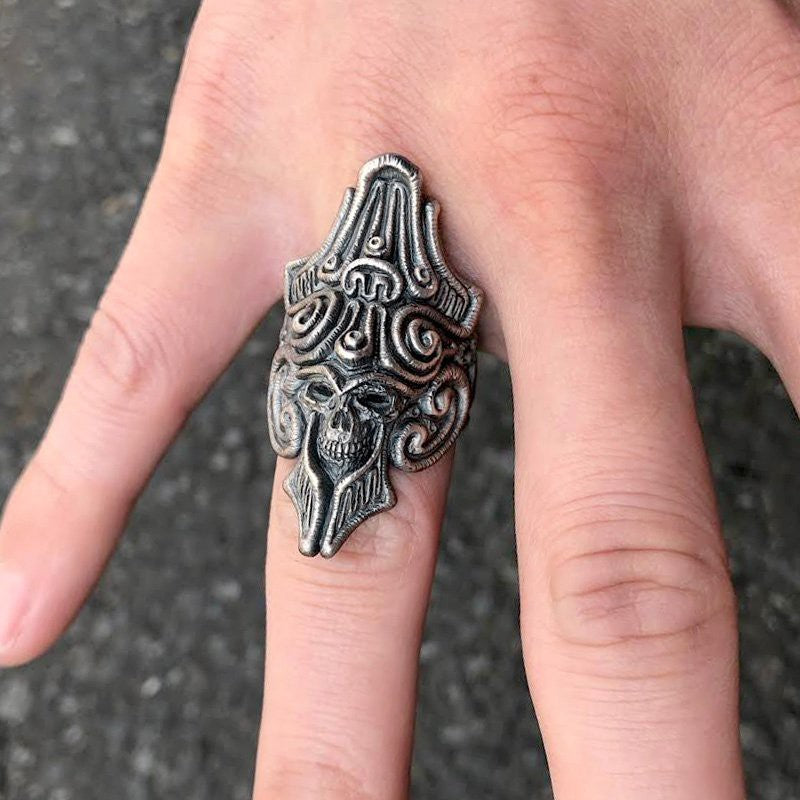 【Silver Monsters】日本雕畫雙絕 Dual Flow 細緻雕工 "繩紋骷髏" 手作霧面純銀戒指