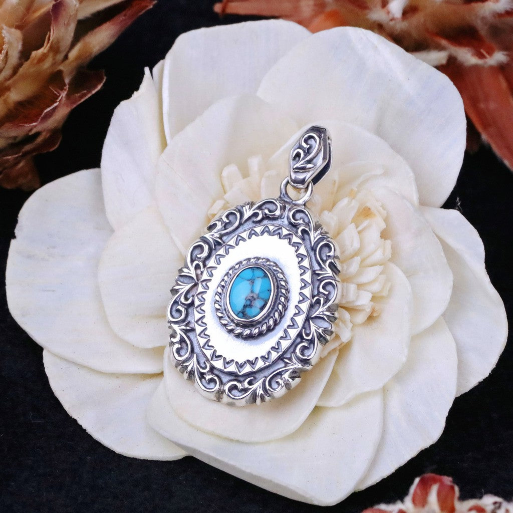 【Silver Monsters】日本Dear Blossom 立體唐草銀餅松石吊墜