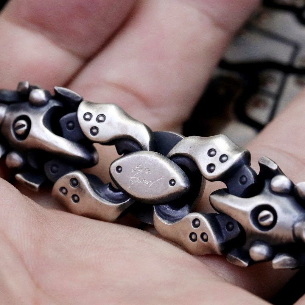 【Silver Monsters】日本Glam Scale 機甲王 獨家髮絲紋 機甲雙蟹夾 純銀手鍊