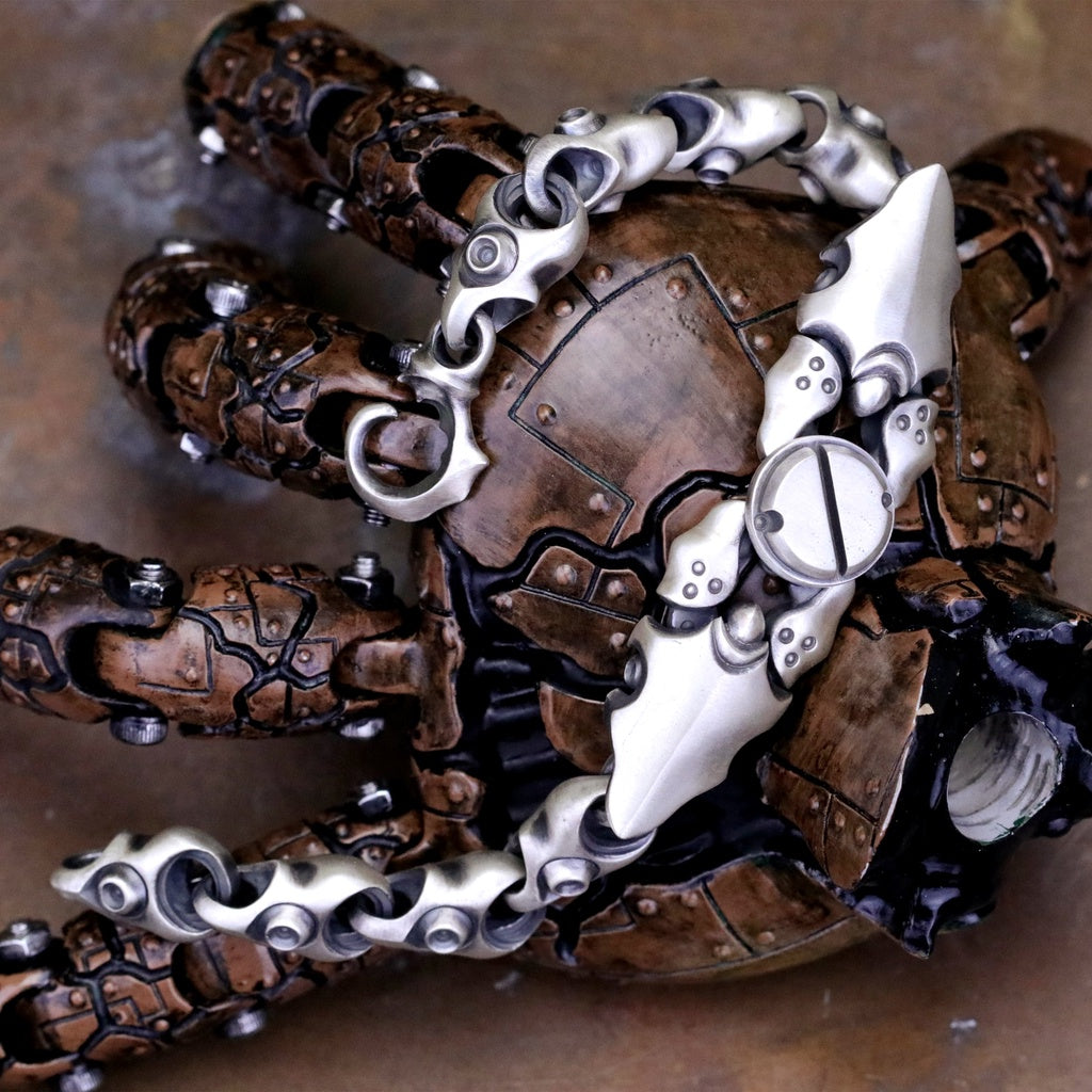 【Silver Monsters】日本Glam Scale 機甲王 獨家髮絲紋 機甲雙蟹夾 純銀手鍊