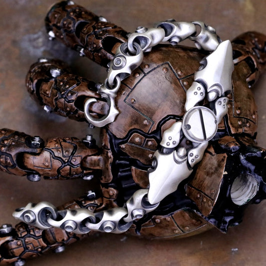 【Silver Monsters】日本Glam Scale 機甲王 獨家髮絲紋 機甲雙蟹夾 純銀手鍊