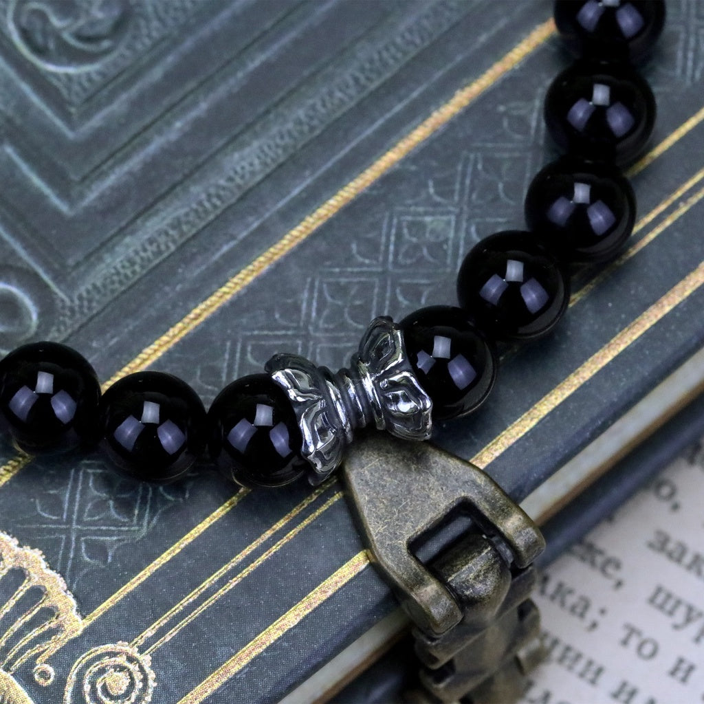 【Silver Monsters】日本手作 Nil:GRAVE 特約品牌 半顎骷髏 黑瑪瑙 純銀串珠手鍊