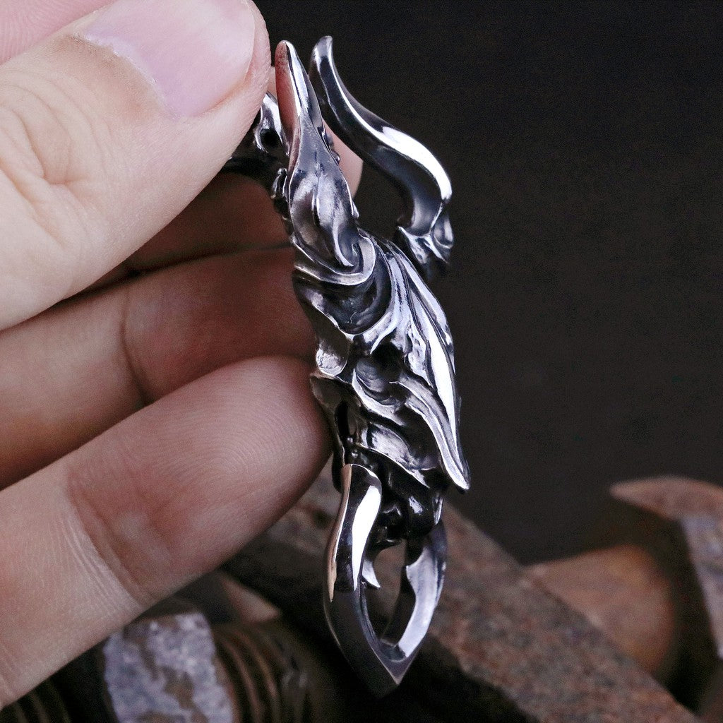 【Silver Monsters】日本前衛宗師Glam Scale 機甲王 羊角惡魔咬環 手工做舊墜飾