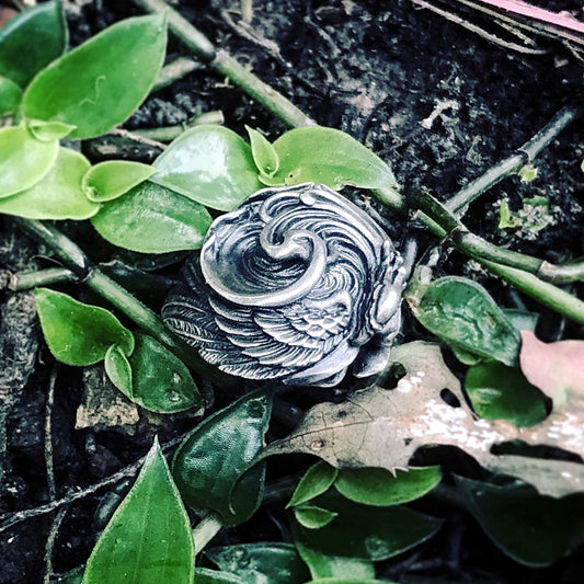 【Silver Monsters】日本雕畫雙絕 Dual Flow 細緻雕工 經典初代鳳凰 "輪迴" 純銀戒指