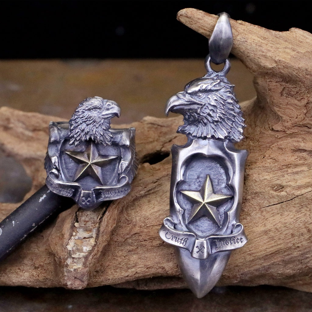 【Silver Monsters】日本一級神牌Loud Style Design 武骨狂豪 重磅巨鷹銅星 做舊純銀吊墜