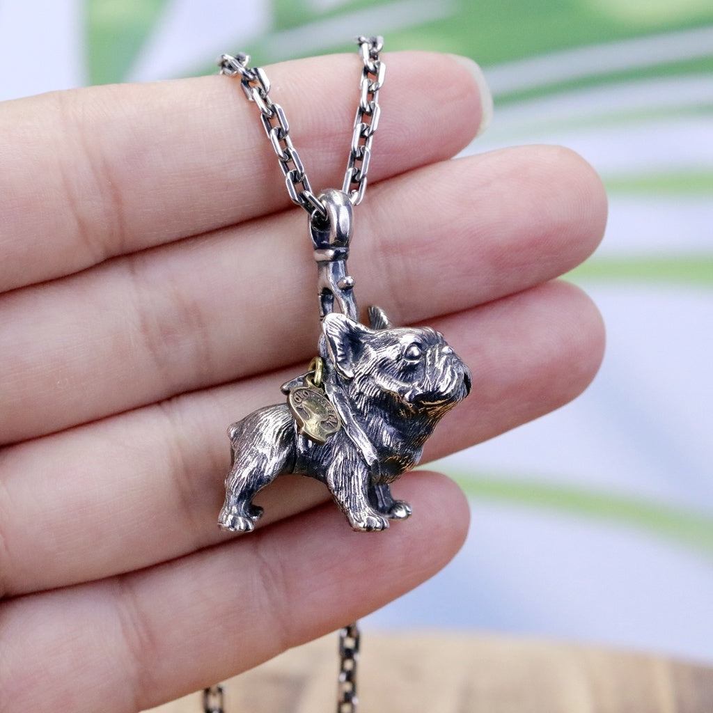 【Silver Monsters】台灣職人手作 KOPO METAL 立體精雕 法鬥犬背繩 原創設計 純銀吊墜 掛墜