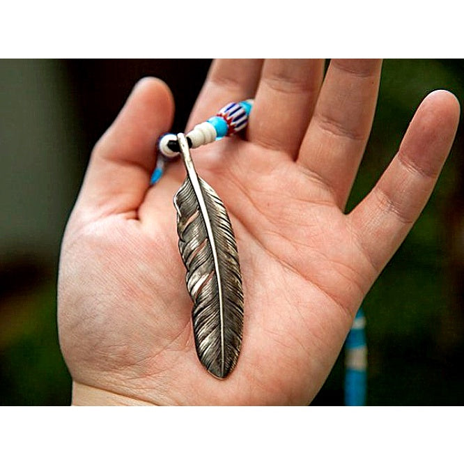 【Silver Monsters】日本Mt.hill 原民風古董白芯老珠大銀羽【水藍】項鍊